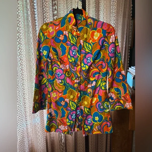 VTG Vibrant Floral Blouse/Jacket - Picture 1 of 5